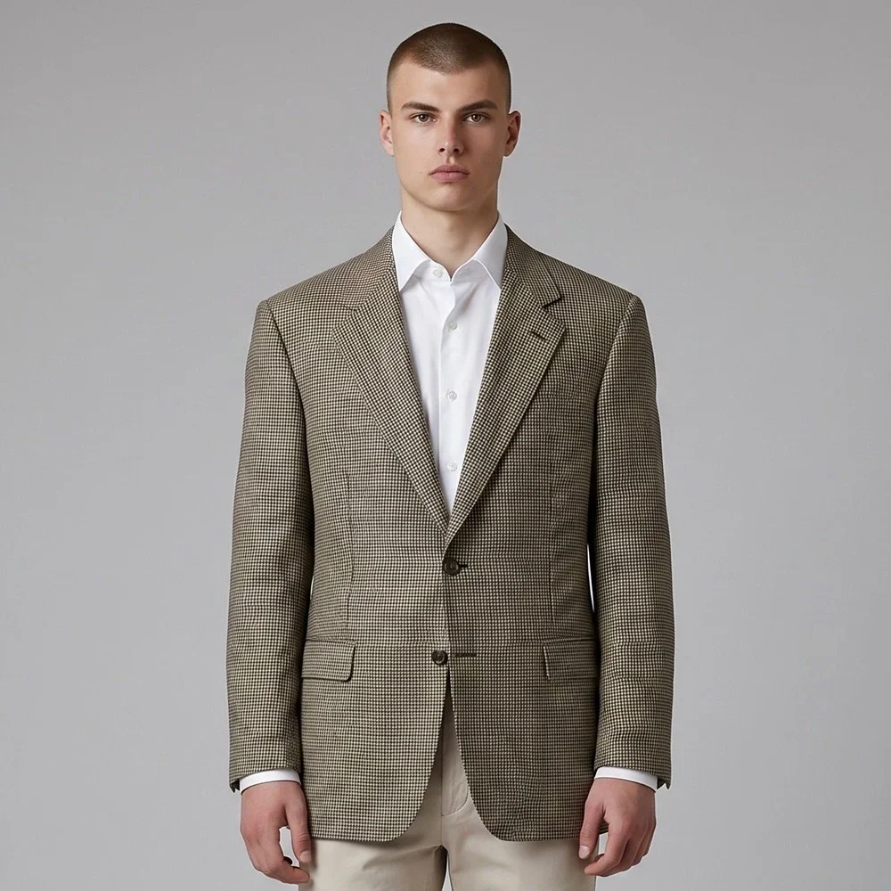 Canali Blazer Jacket Mens 44L Brown Silk Wool Houndstooth Sports Coat Made Italy